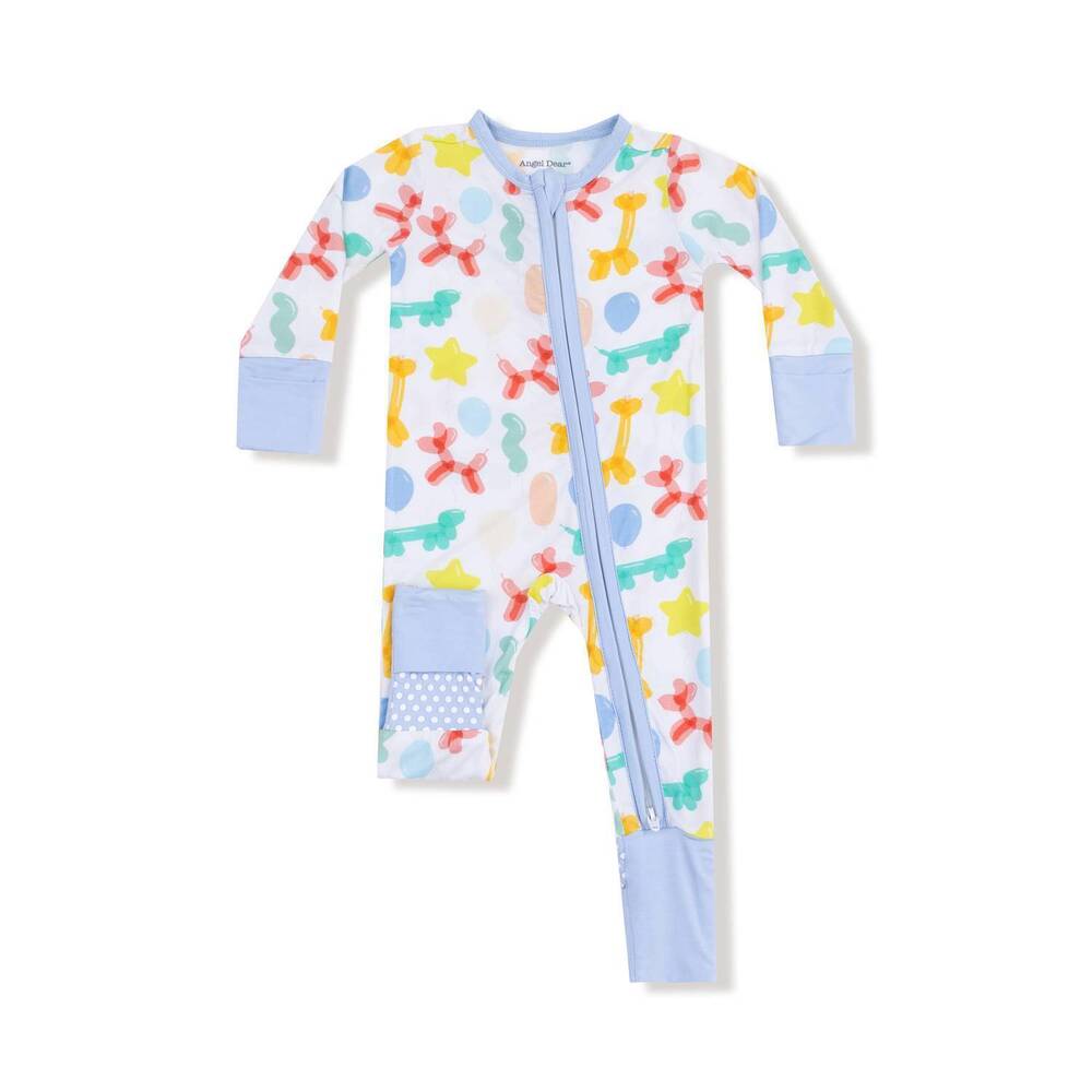 NEW ANGEL DEAR girls two way zipper romper in balloon animals blue